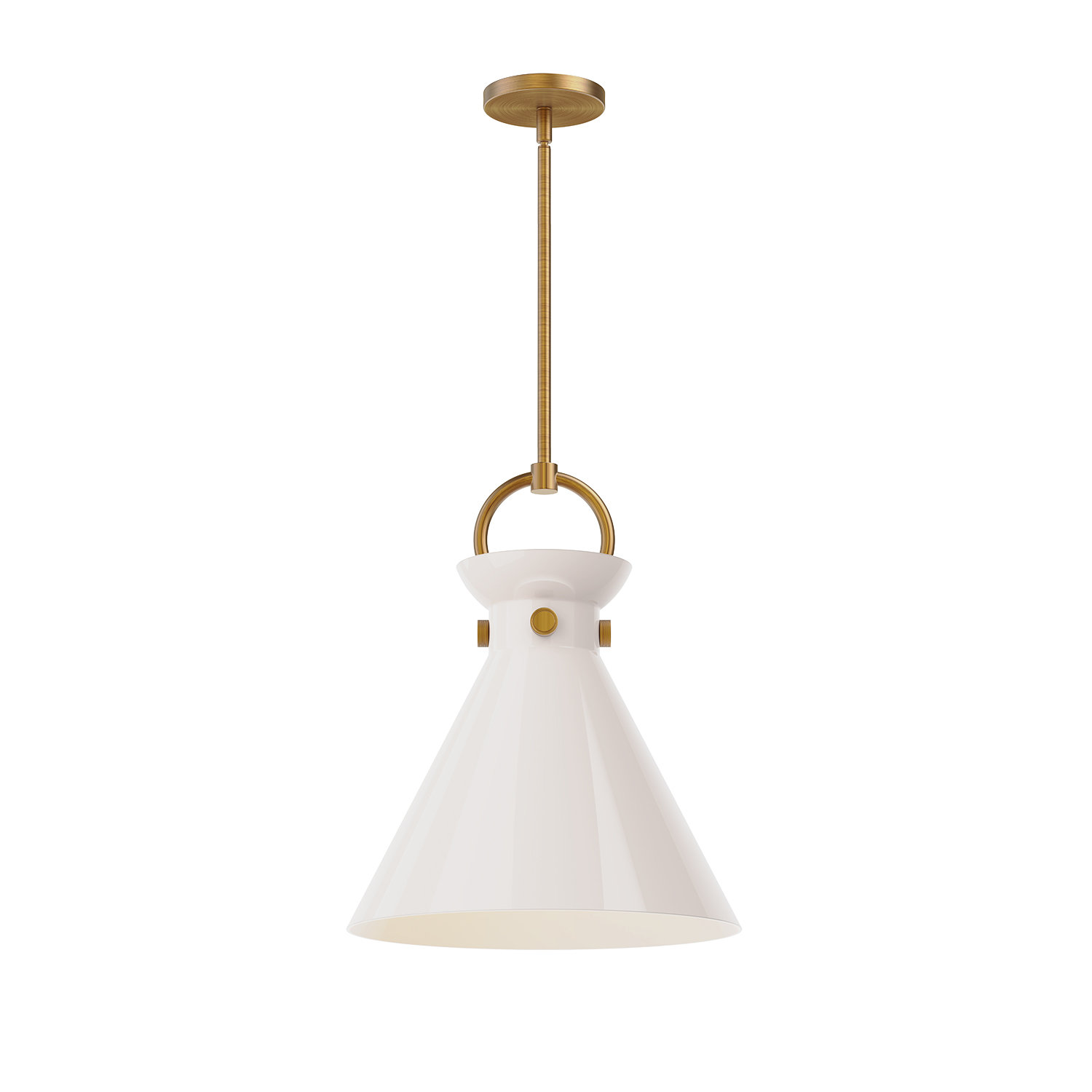 Tiney Single Light Glass Steel Pendant, Aged Gold, 17" H x 14" W x 14" D