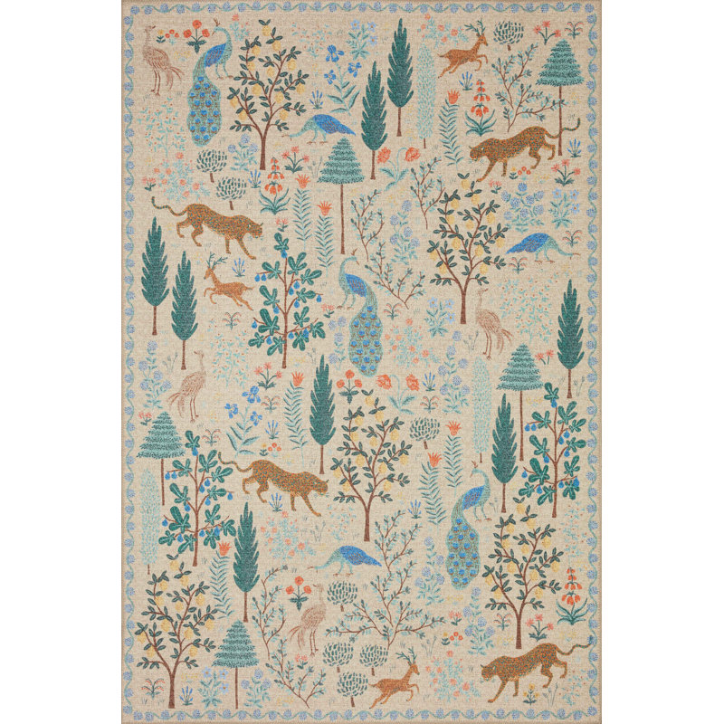 Rifle Paper Co. x Loloi Menagerie MEN-02 Forest Cream Rug, Rectangle 5' x 7'6"