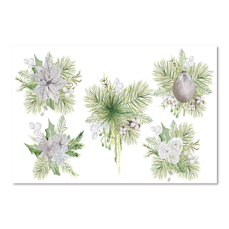 Bouquet floral de Noël avec coton, branches III - peinture sur toile, H 40 po x l 60 po, Toile tendue