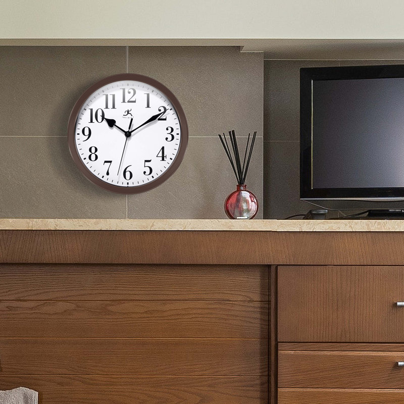Classic Round Plastic Wall Clock 10-Inches, Brown