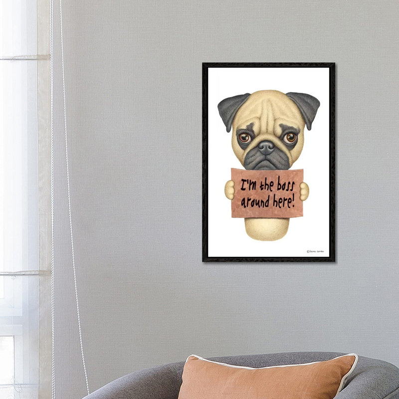 Pug I'm The Boss by Danny Gordon - Gallery-Wrapped Canvas Giclée on Canvas, Black Framed, 66.04 cm H x 45.72 cm W