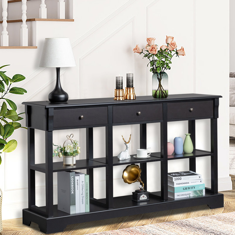 Ocilla 57.99" 3 Drawer Console Table, Black