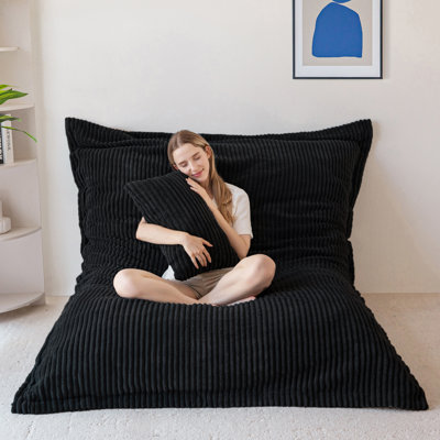 75" Balck Giant 3 In 1 Convertible Bean Bag Chair With Pillow