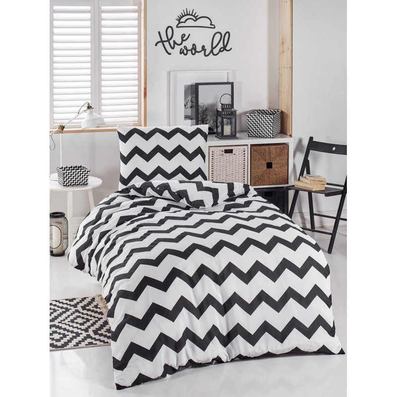 Ensemble de housse de couette en mélange de coton noir / blanc 2 pièces
