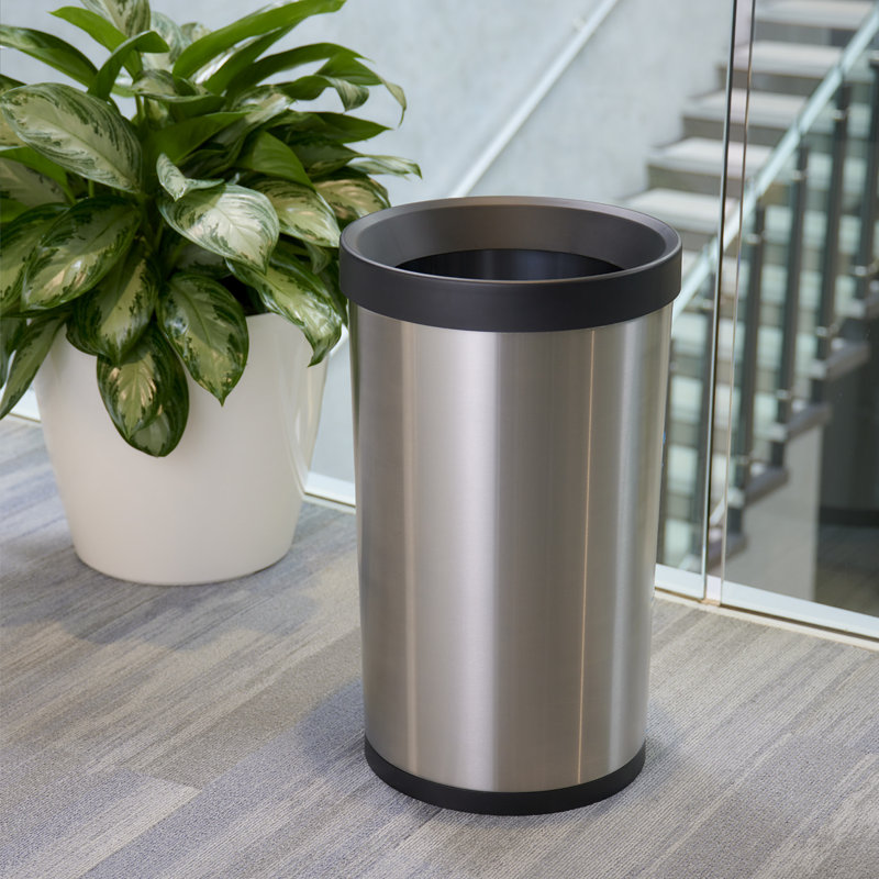 13 Gallon Silver Stainless Steel Open-Top Office Trash Can