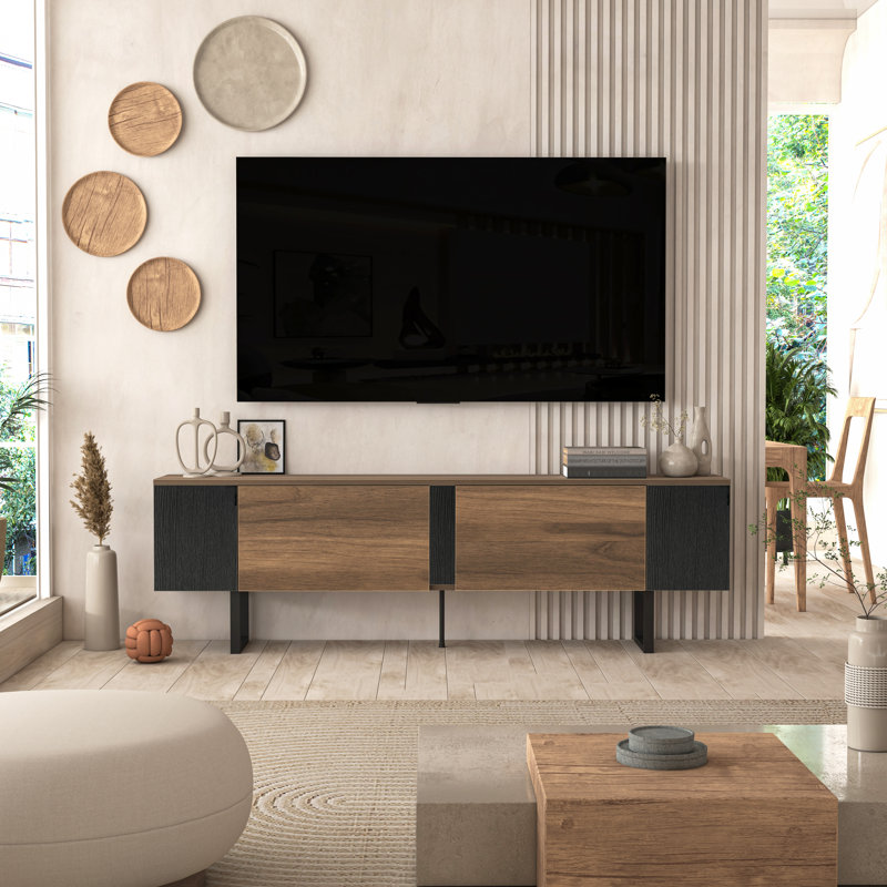 Doty Mid Century Modern Tv Stand For Tvs Up To 80" With 2 Cabinets And 2 Corner Shelves