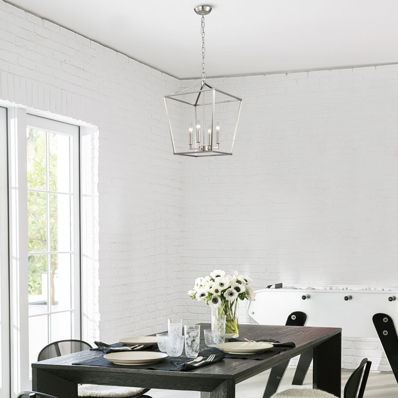 Aspen 4-Light Dimmable Lantern Geometric Chandelier, 63.5" H x 16" W x 16" D, Brushed Nickel