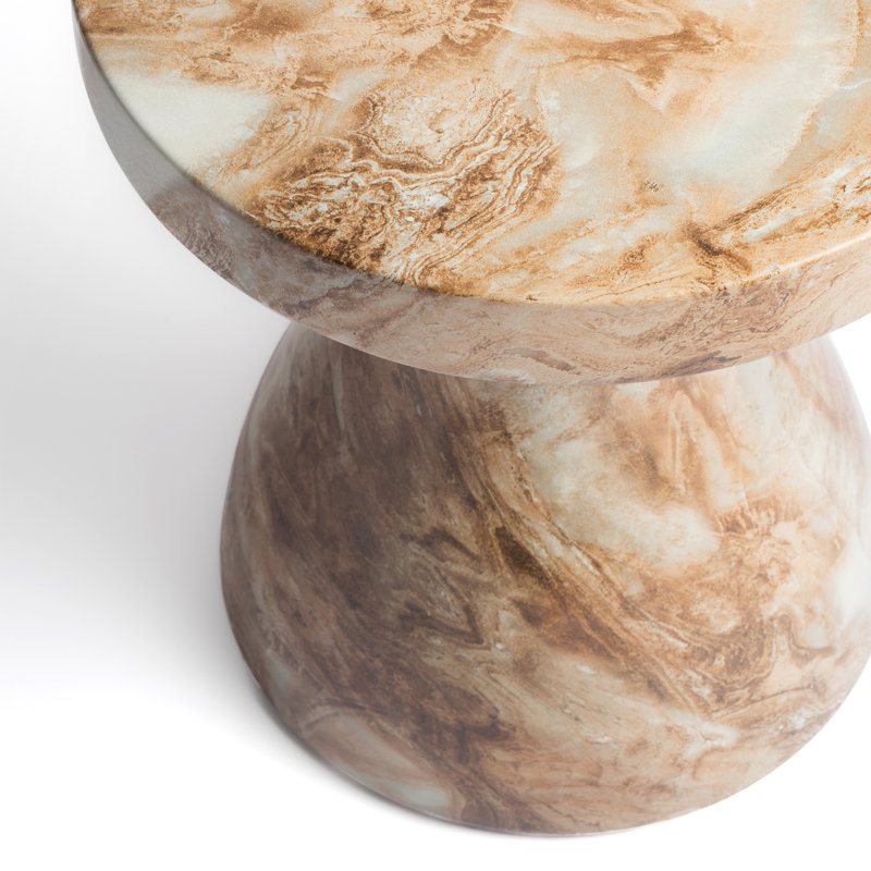 Monia Marble Faux Onyx Brown Effect Stool with Brockway Concrete Industrial End Table Indoor and Outdoor Stylish Durable Accent for Living Room