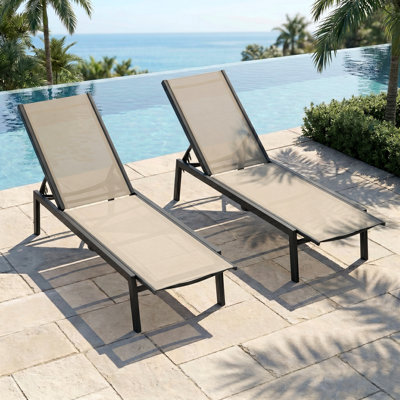 Pool Lounge Chairs Set of 2,Patio Chaise Lounge Chairs with Backrest with 5 Adjustable Angles,Tanning Chair for Poolside,Beach and Outdoor Sunbathing
