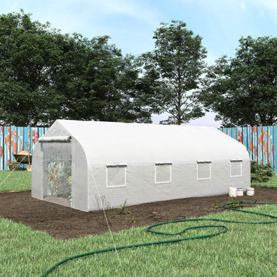 Serre de jardinage de 20 pi x 10 pi x 7 pi, acier galvanisé, porte à fermeture à glissière, 8 fenêtres en maille, serre blanche de 20 pi x 10 pi 7 po, ventilation, idéale pour le jardinage
