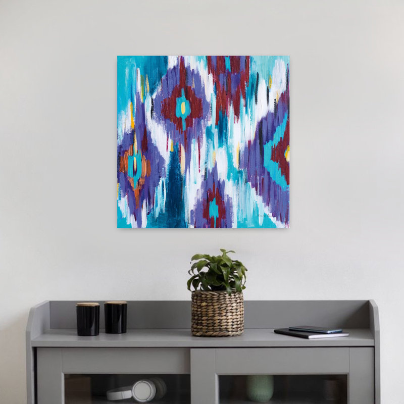 Ikat contemporain bijou Ii avec art global bleu, H 18 po x l 18 po