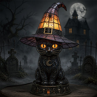 Lampe de bureau en résine colorée avec chapeau de sorcière, décoration de citrouille d'Halloween, lampe de bureau de style veilleuse convenant aux cadeaux de décoration de réunions de famille