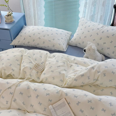 Cartoon Pink Or Blue Bowknot Pattern On White Comforter Set Boys Girls Teens Gentle Soft Home Cozy And Breathable Bedding Set