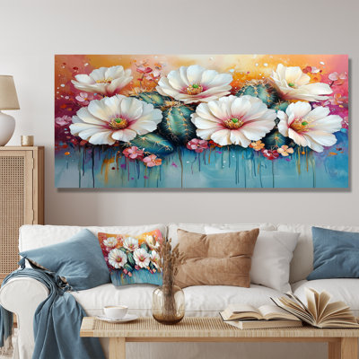 Cactus rose et blanc - reproduction d'art traditionnelle en métal, art mural en métal Cactus
