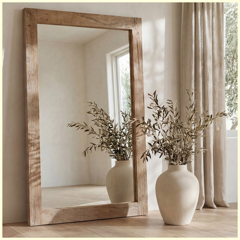 Mixed Reclaimed Wood Frame Full Length Floor Mirror | Traditional Profile, Natural Finish, Rustic Farmhouse Mirror
