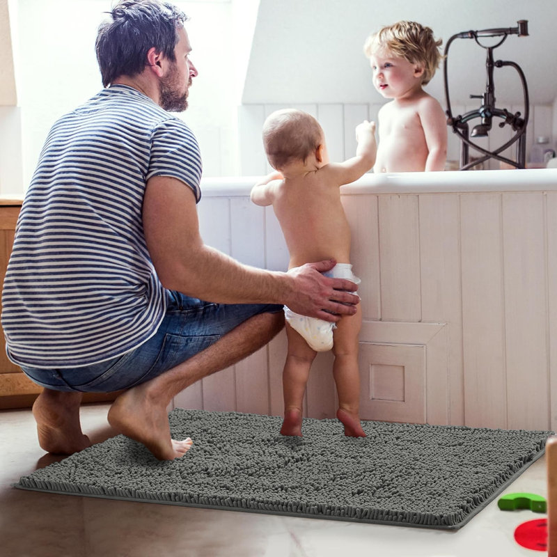 Chenille Non-Slip Non-Slip Bath Mat, Grey, 50cm Width X 80cm Length