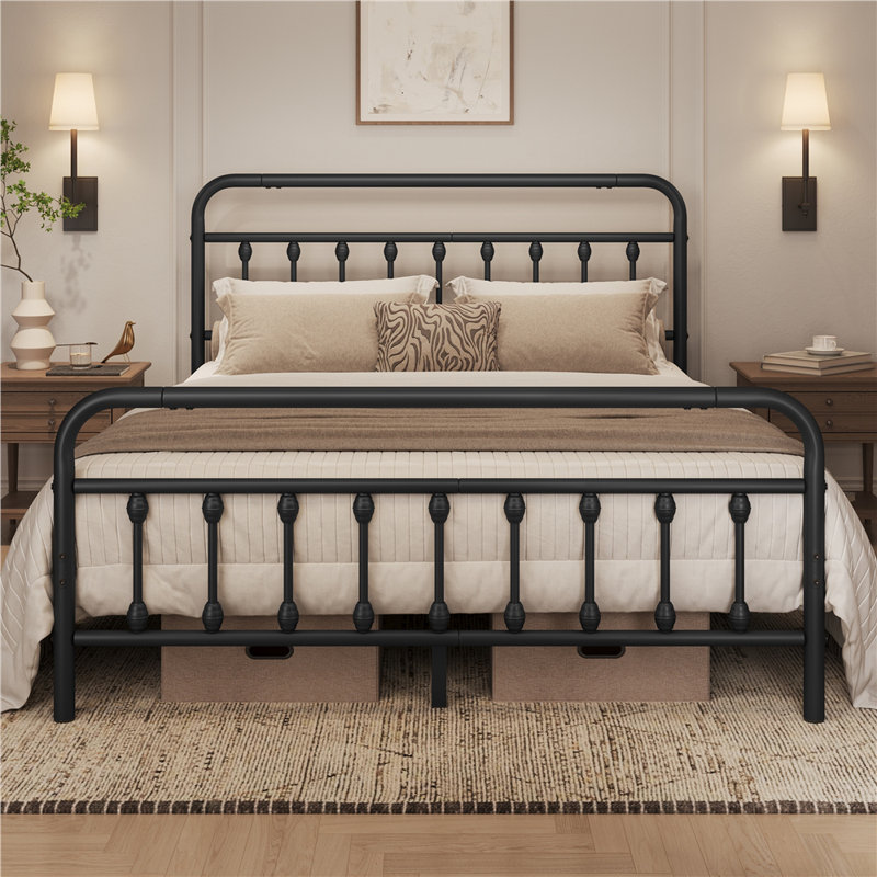 Metal Bed Frame with Vintage Headboard, Kingsize (5'), Black