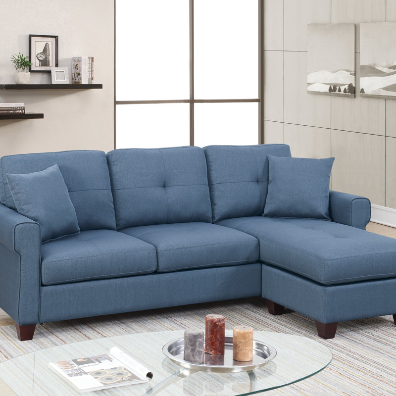 2-PCS SECTIONAL Polyfiber Sectional Set (Sectional), Blue Fabric