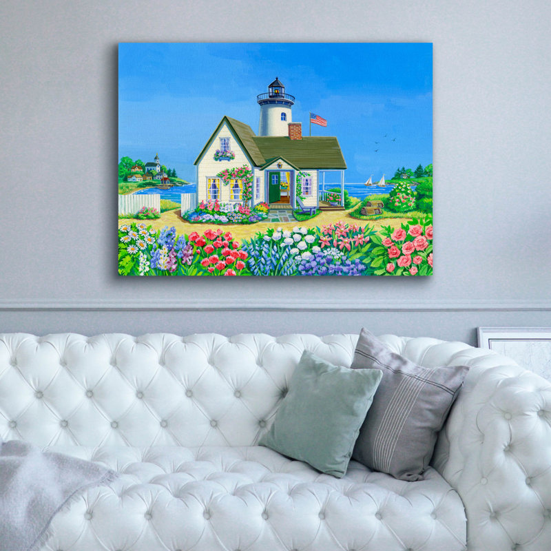  Art mural en toile, «Lighthouse Cottage» par Geraldine Aikman, 54 po x 40 po