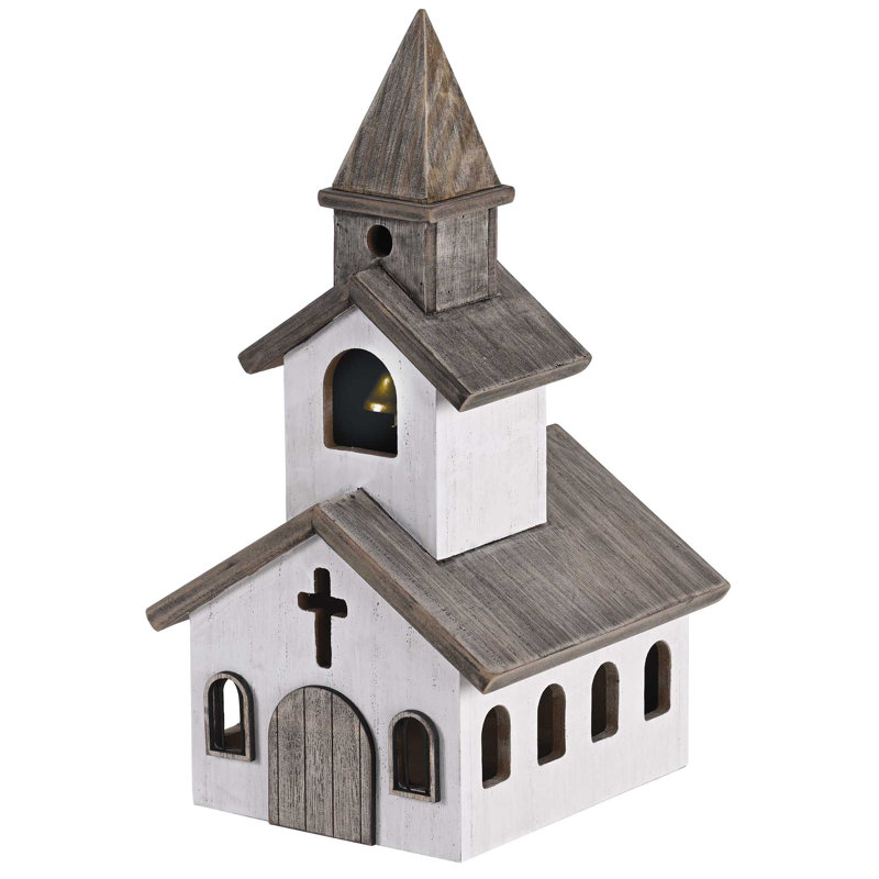 Figurine cloche d'église blanche en bois 12h