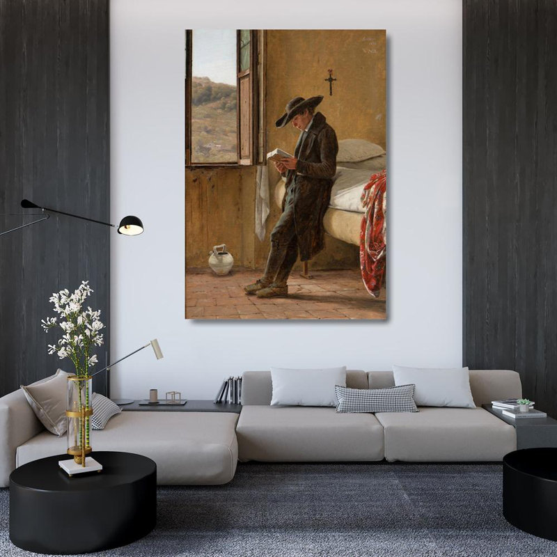 «Young Clergyman Reading» par Martinus Rørbye, reproduction d'art sur toile tendue avec châssis, H 40 po x l 28 po