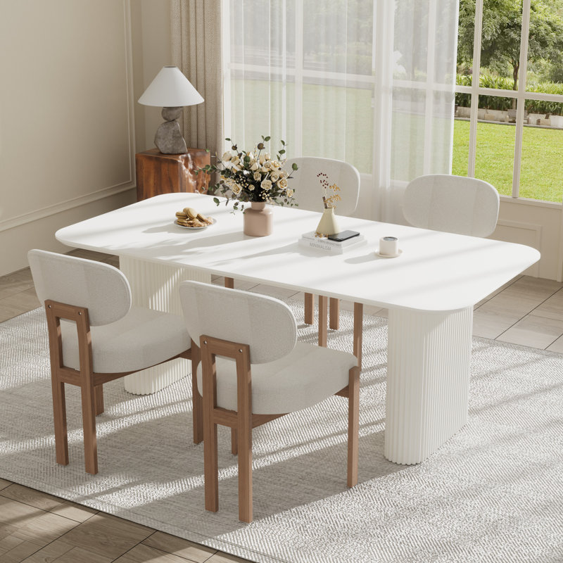 Ensemble de table de salle à manger 70,9 po, 5 Pieces: Table, 4 Chairs, Beige, Blanc