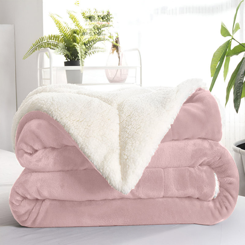 Kaylie Soft Sherpa Fleece Fur Thick Dual Sided Reversible Blanket Throw, 130cm x 150cm, Pink