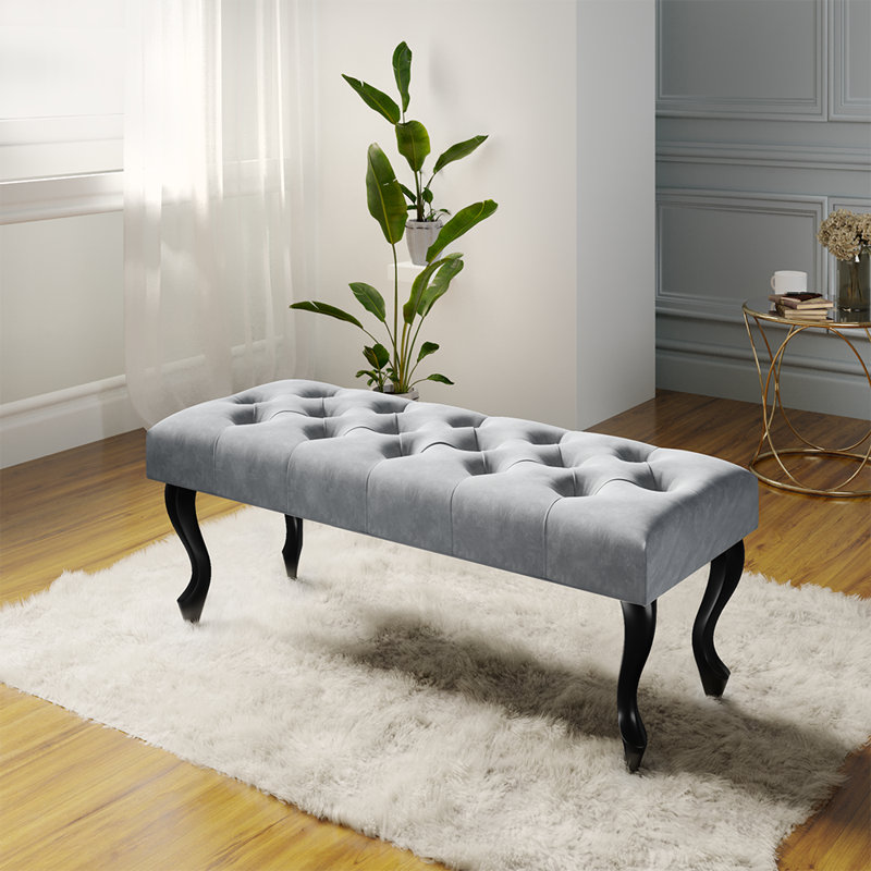 Upholstered Bench, Grey, H45 x W60 x D30cm, Black