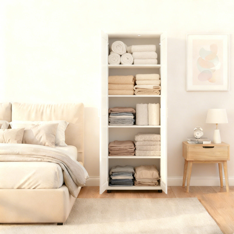 Modern-style bathroom storage cabinet with adjustable shelves, White