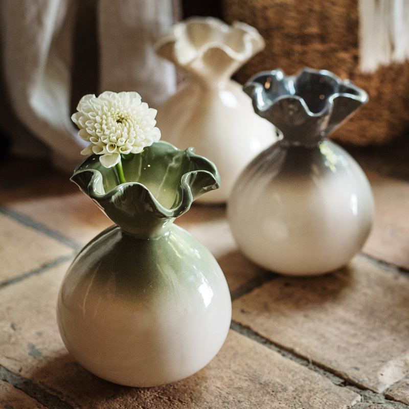 Casa Handmade Terra Bianca Table Vase, Gray/White