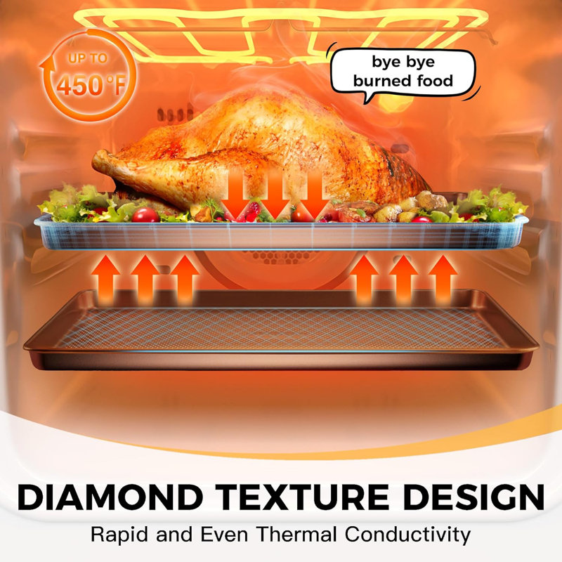 Cookie Sheet Set, Cookie Sheet For Oven, Non-Stick Half/Quarter/Jelly Roll With Diamond Texture Pattern, Heavy Duty Cookie Tray