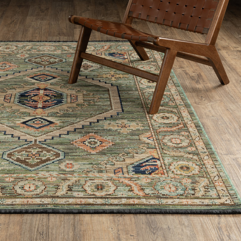 Lennox Traditional Medallion Green / Multi Wool Blend Area Rug, Rectangle 3'3" x 5', Green / Multi