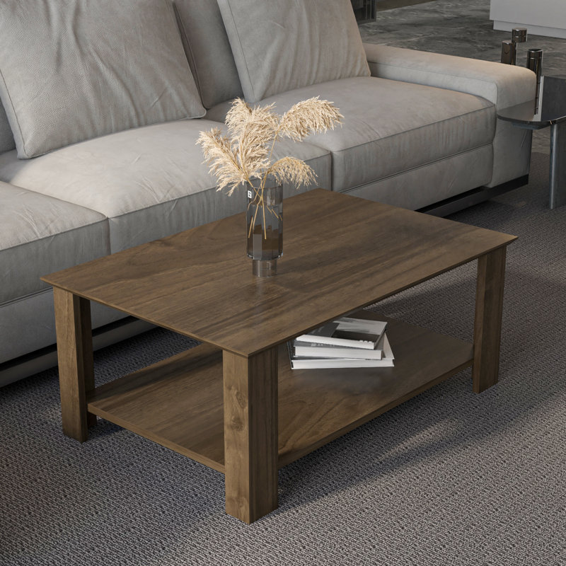 Leroy 90 cm Rectangular Coffee Table, Dark Brown Wood