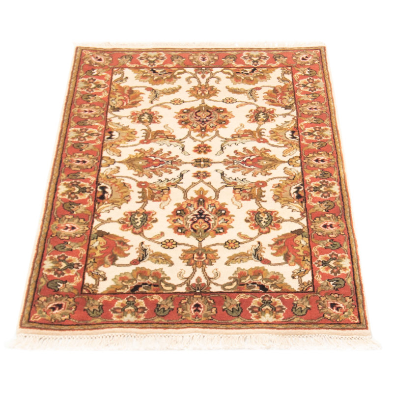 Tapis crème / brun en laine noué à la main de conception unique 3 pi 1 po x 5 pi New Age