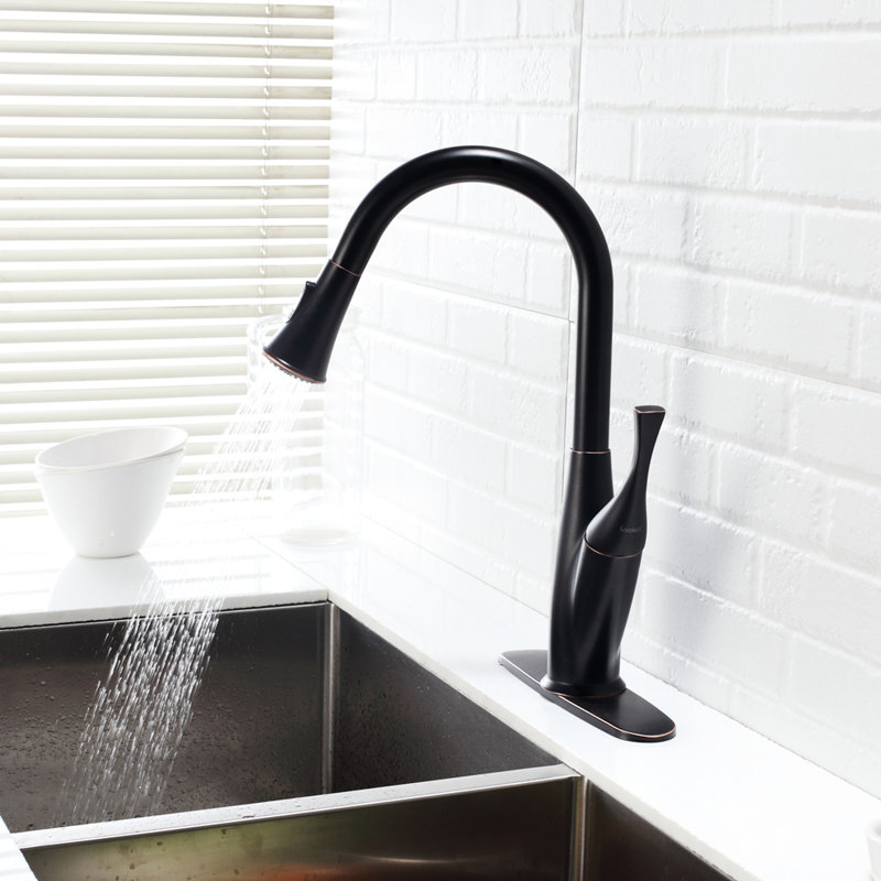Oil - Rubbed Bronze Pull Out Faucet For Kitchen, Sleek And Functional Design, To Rust, Single Handle Water Flow, 360 Degree Swivel High Arc Spout, Dual Spray Modes, Easy Installation Kitchen Faucet,