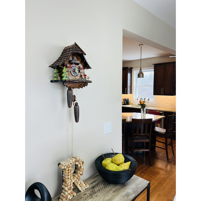  14" Wooden Cuckoo Clock with Animated Fisherman & Cottage Scene