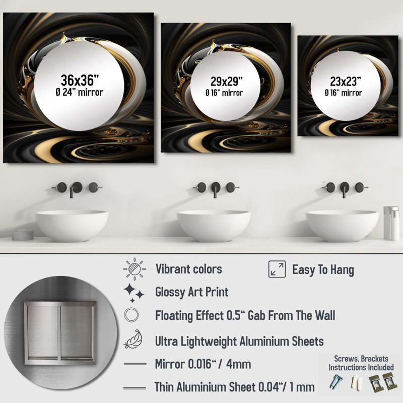 Gonda - Grand miroir carré moderne pour décoration murale, 23 po x 23 po