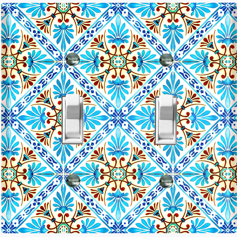 Patterned 2 - Gang Toggle Light Switch Standard Wall Plate, Light Blue