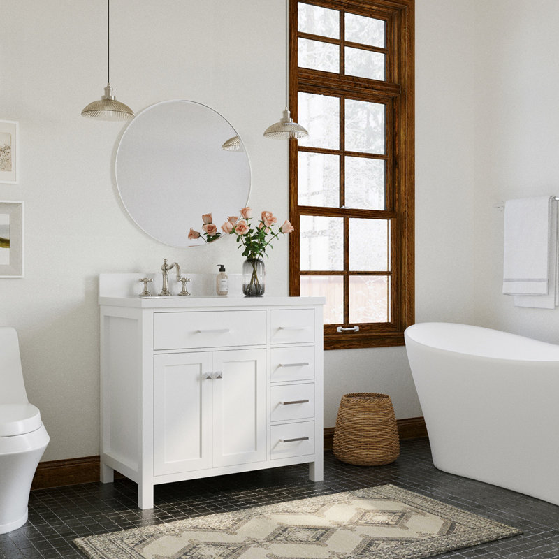 Macnair 36" Single Bathroom Vanity with White Quartz Top, White