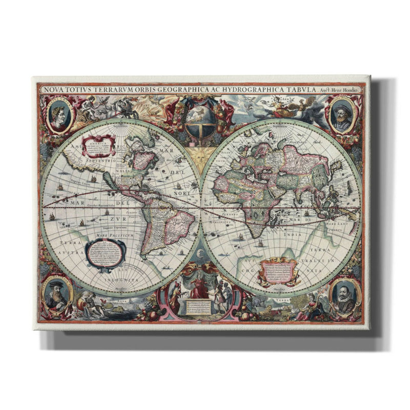 «Aleska Nova Totius Terrarum Or bis Tabula» par Hines, art mural sur toile, H 12 po x l 16 po x P 0,75 po, Multicolore