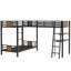 Lit superposé simple en L avec lit mezzanine simple avec bureau et tablette en L, brun