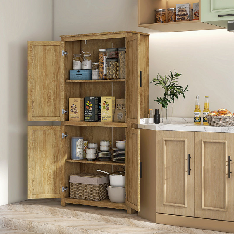 Armoire de rangement 64 po en rotin avec tablette réglable, naturel