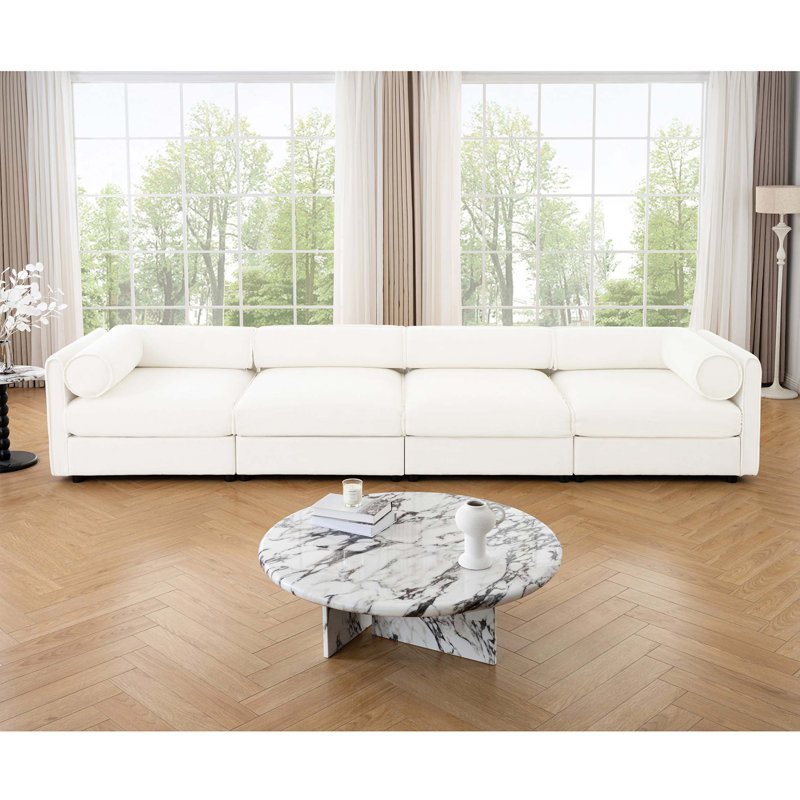 Canapé modulaire modulaire avec rangement, dossier cylindrique et accoudoirs, siège profond, confortable et durable pour le salon, canapé en L à 4 places