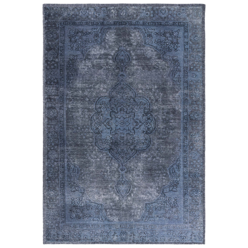 Charnwood Vintage Hand Tufted Pet Yarn/Cotton Oriental Rug in Blue/Grey, Rectangle 9' x 12'