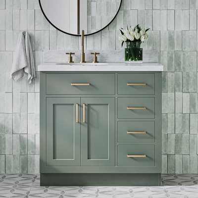Tidworth 36'' Solid Wood Single Bathroom Vanity with 1.5'' Carrara Marble Top