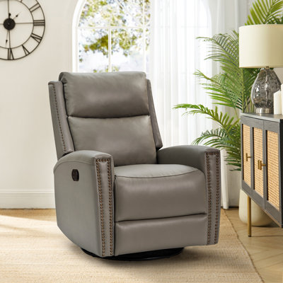 Chikako Genuine Leather Swivel Rocker Manual Recliner