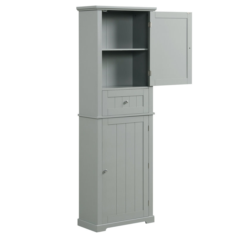 Tall Bathroom Storage Cabinet, Freestanding Storage Cabinet With Drawer And Adjustable Shelf, MDF Board With Painted Finish