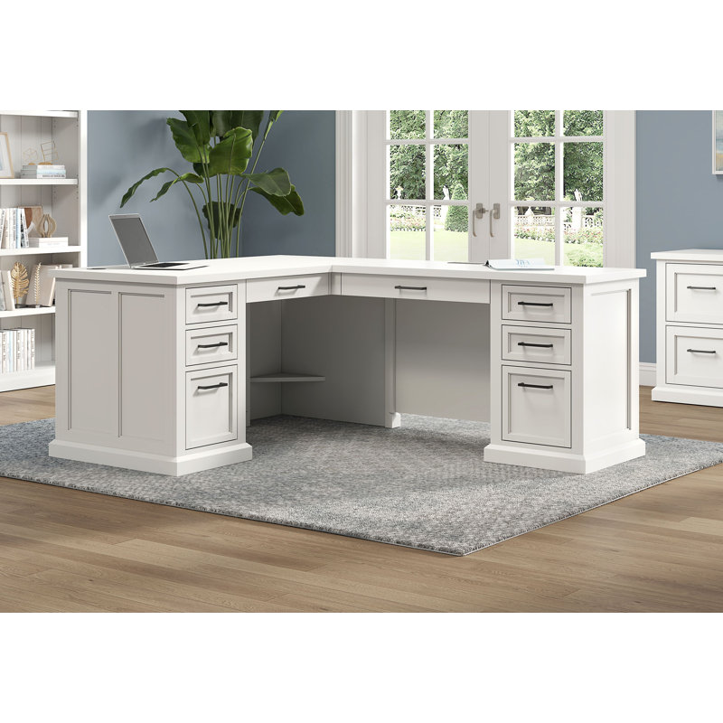 Elrose L-Shaped Executive Desk with Power Outlet
