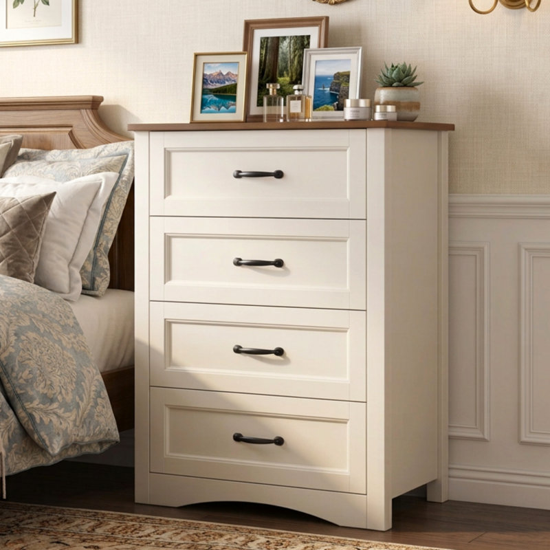 Commode en bois 4 ou 5 tiroirs Ergica, H 31,5 po x l 26 po x P 15,7 po, Blanc / Brun