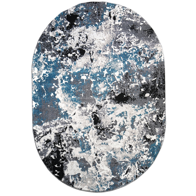 Towne Abstract Gray/Turquoise Area Rug, Oval 5'2" x 7'5"